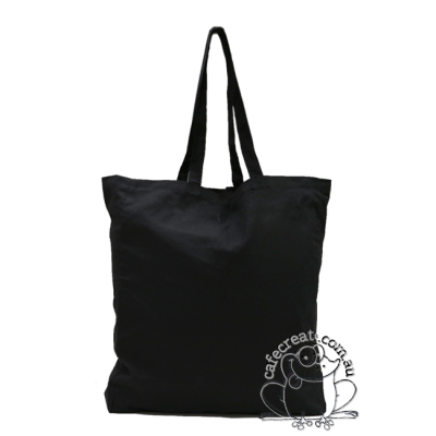 Large Black Calico Tote - Long Handles